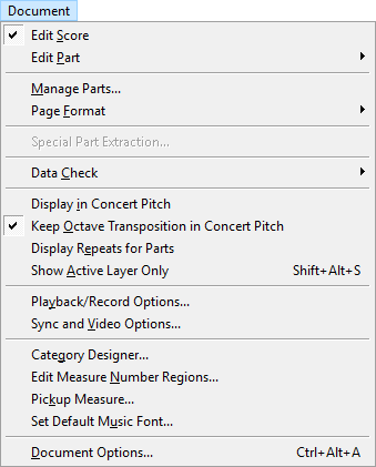Expanded Document menu