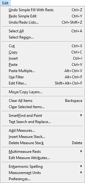 Expanded Edit menu