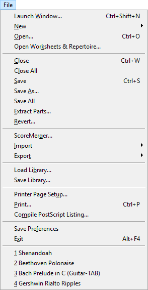 Expanded File menu