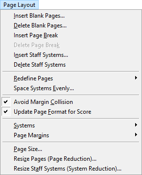 Expanded Page Layout menu