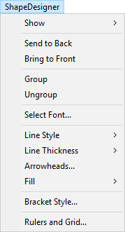 Expanded ShapeDesigner menu