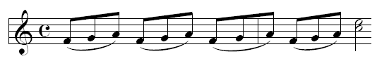 A group of three eighth notes beamed across a barline