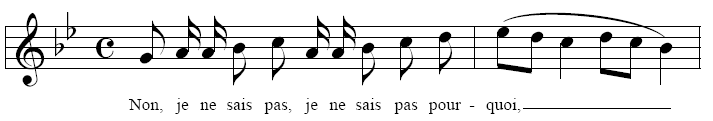 Example of notes being beamed to lyrics